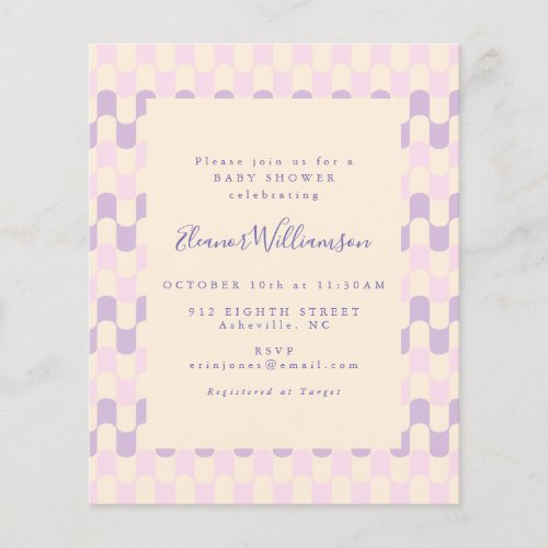 Cute Pink Purple Budget Baby Shower Invitation