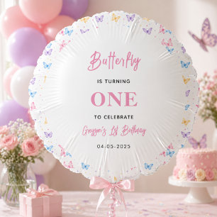 Cute Pink Purple Butterfly 1st Birthday for Girls Balloon