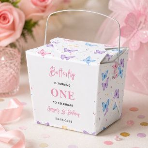 Cute Pink Purple Butterfly 1st Birthday for Girls Favor Boxes