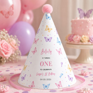 Cute Pink Purple Butterfly 1st Birthday for Girls Party Hat