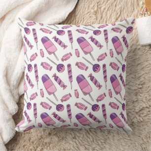 Cute Pink & Purple Candy Popsicle Sweet Treats Throw Pillow