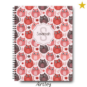Cute Pink Purple Cat Polka Dot Name Monogram Notebook