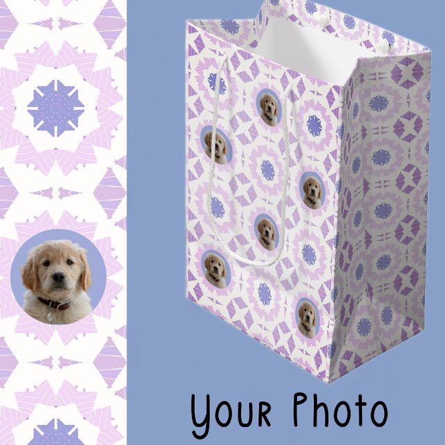 Cute Pink Purple Christmas Dog Lover Pet Mom Gift  Medium Gift Bag (Creator Uploaded)