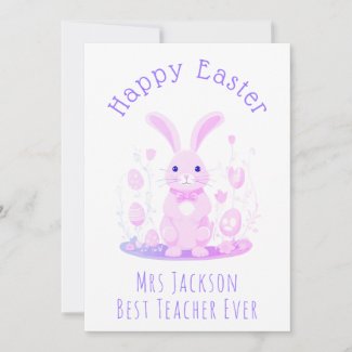 Cute Pink Purple Easter Bunny Preschool Teacher