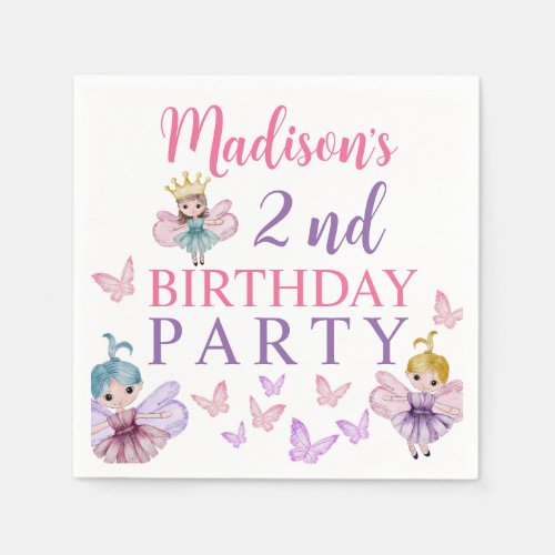 Cute Pink  Purple Fairy Princess Birthday Napkins