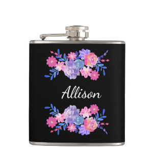 Cute Pink & Purple Floral Monogrammed Flask