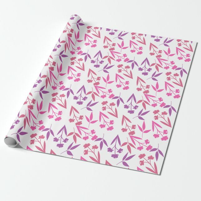 Cute Pink Purple Flower Pattern Feminine Spring Wrapping Paper (Unrolled)