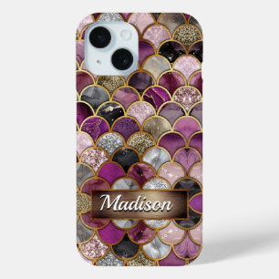 Cute pink purple gold mermaid scales iPhone 15 case