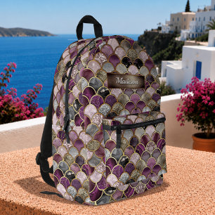 Cute pink purple gold mermaid scales printed backpack