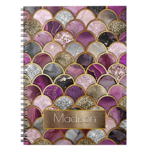 Cute pink purple gold mermaid scales sketchbook notebook