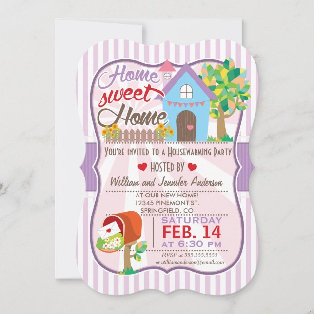 Cute Pink & Purple, Hearts Housewarming Party Invitation (Front)