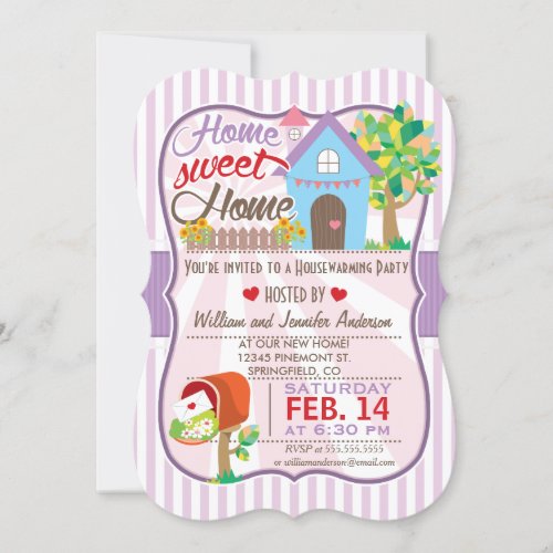 Cute Pink  Purple Hearts Housewarming Party Invitation