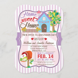 Cute Pink & Purple, Hearts Housewarming Party Invitation
