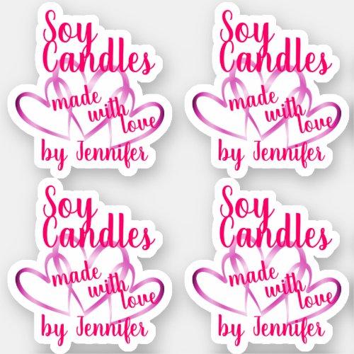 Cute Pink Purple Hearts Made with Love Soy Candles Sticker