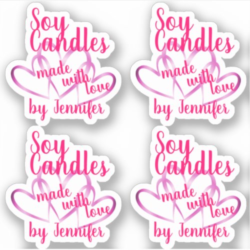 Cute Pink Purple Hearts Made with Love Soy Candles Sticker