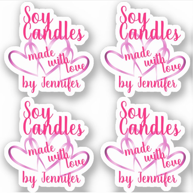 Cute Pink Purple Hearts Made with Love Soy Candles Sticker (Front)