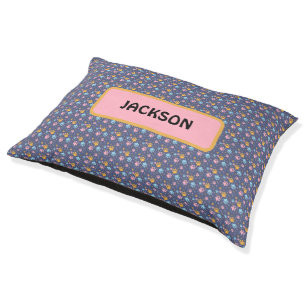 Cute Pink & Purple Hearts Paw Pattern Custom Name Pet Bed