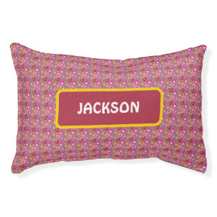 Cute Pink & Purple Hearts Paw Pattern Custom Name Pet Bed