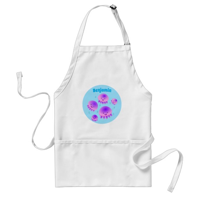 Cute pink purple jellyfish kawaii cartoon adult apron (Front)