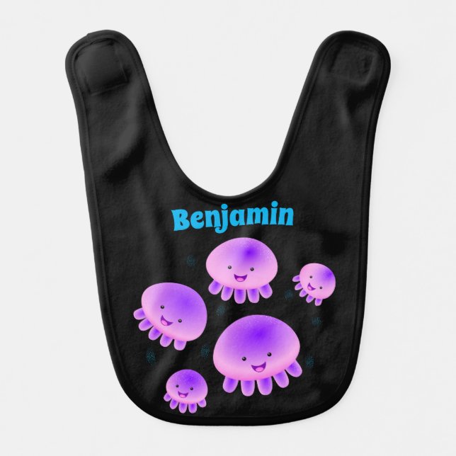 Cute pink purple jellyfish kawaii cartoon baby bib (Front)