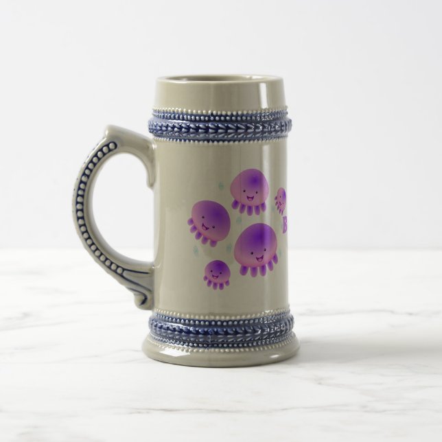 Cute pink purple jellyfish kawaii cartoon beer stein (Left)