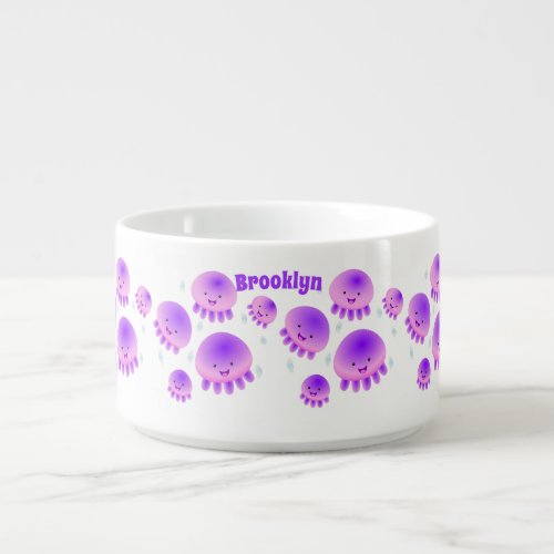 Cute pink purple jellyfish kawaii cartoon bowl