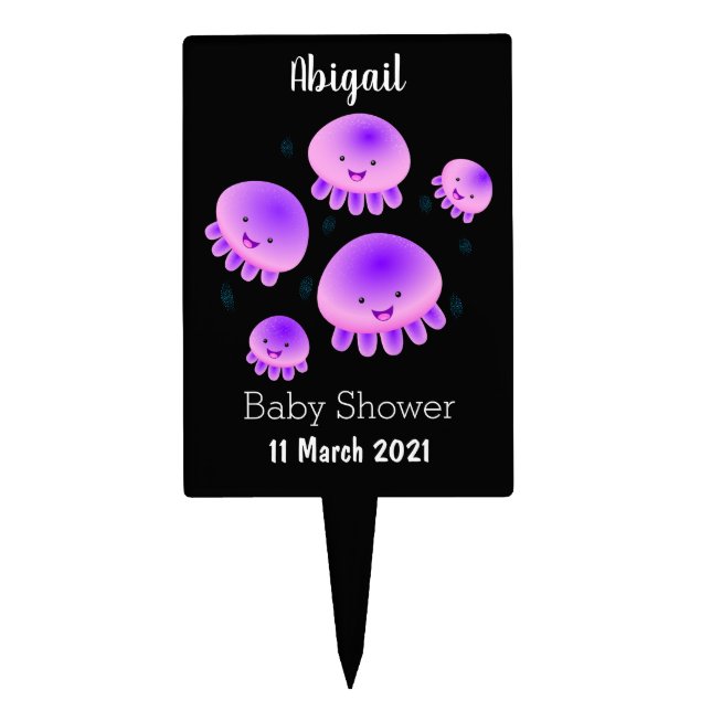 Cute pink purple jellyfish kawaii cartoon cake topper (Front)
