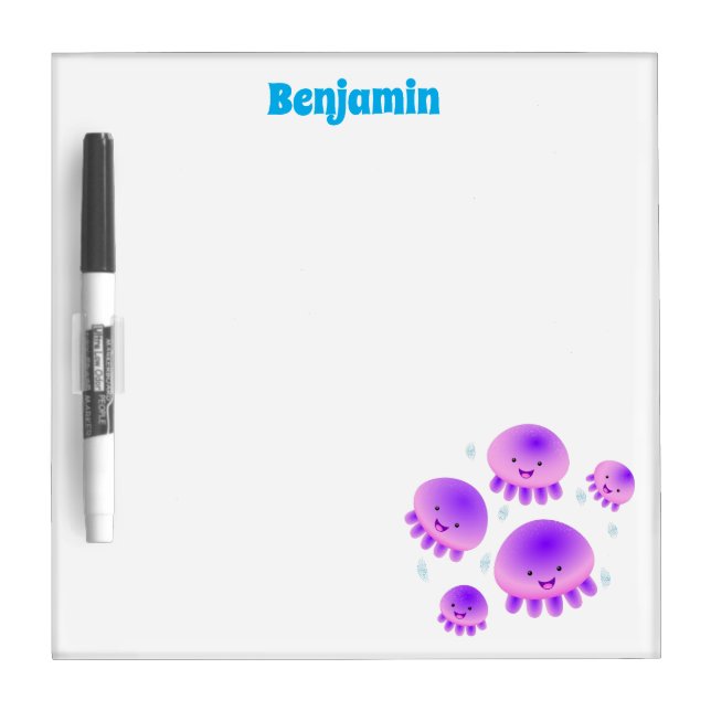Cute pink purple jellyfish kawaii cartoon dry erase board (Front)