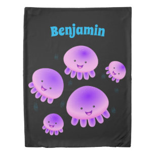 Cute pink purple jellyfish kawaii cartoon duvet cover