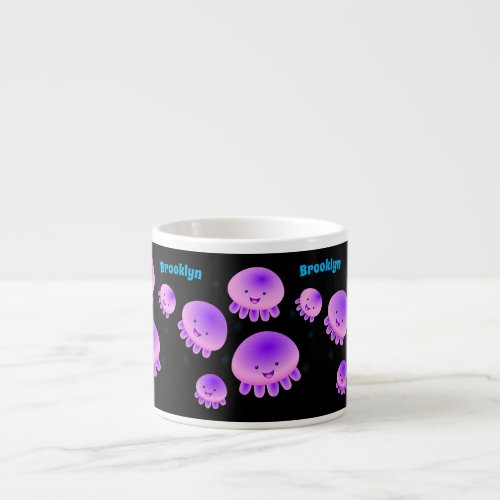 Cute pink purple jellyfish kawaii cartoon espresso cup