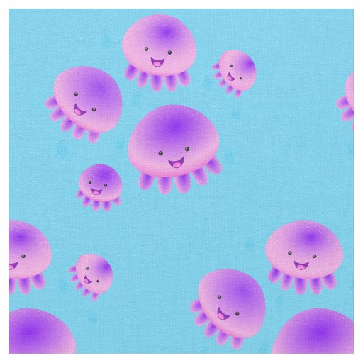 Cute pink purple jellyfish kawaii cartoon fabric
