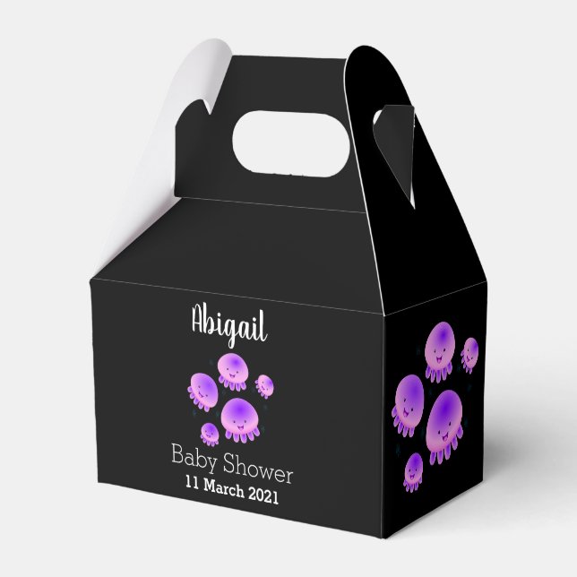 Cute pink purple jellyfish kawaii cartoon favor boxes (Front Side)