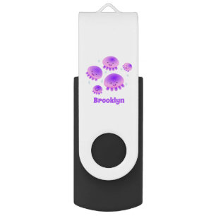 Cute pink purple jellyfish kawaii cartoon  flash drive