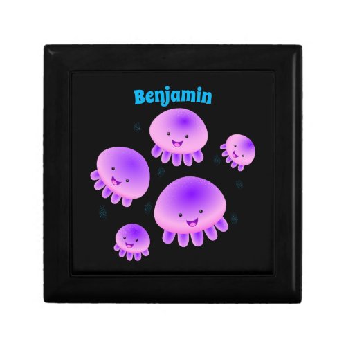 Cute pink purple jellyfish kawaii cartoon gift box