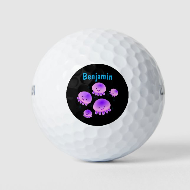 Cute pink purple jellyfish kawaii cartoon golf balls (Front)