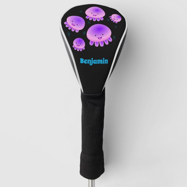 Cute pink purple jellyfish kawaii cartoon golf head cover (Front)
