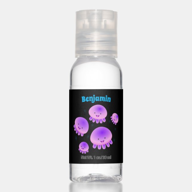 Cute pink purple jellyfish kawaii cartoon hand sanitizer (Front)
