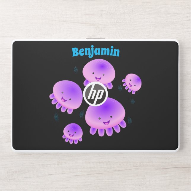 Cute pink purple jellyfish kawaii cartoon HP laptop skin (Front)