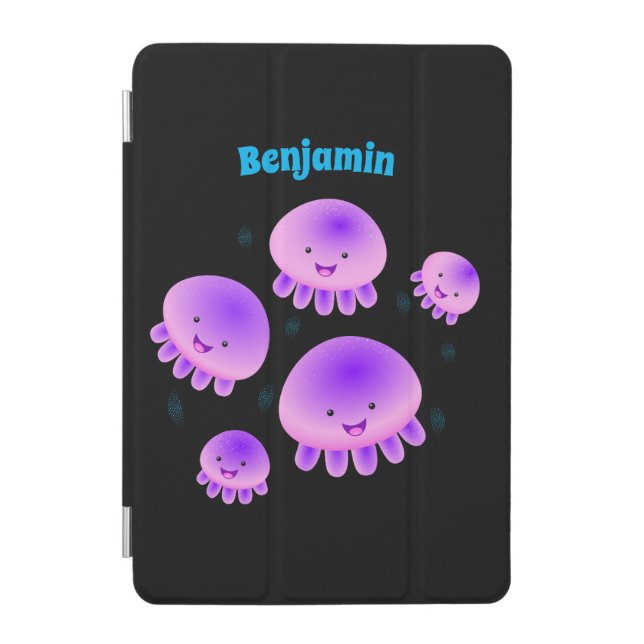 Cute pink purple jellyfish kawaii cartoon iPad mini cover (Front)