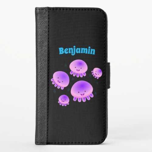 Cute pink purple jellyfish kawaii cartoon iPhone x wallet case