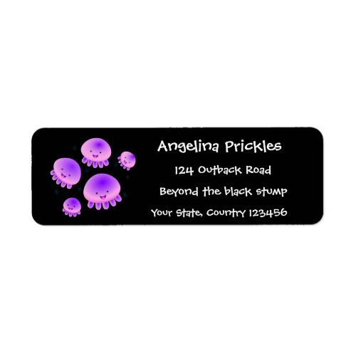 Cute pink purple jellyfish kawaii cartoon label