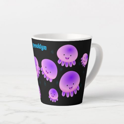 Cute pink purple jellyfish kawaii cartoon  latte mug