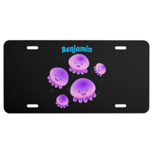 Cute pink purple jellyfish kawaii cartoon license plate