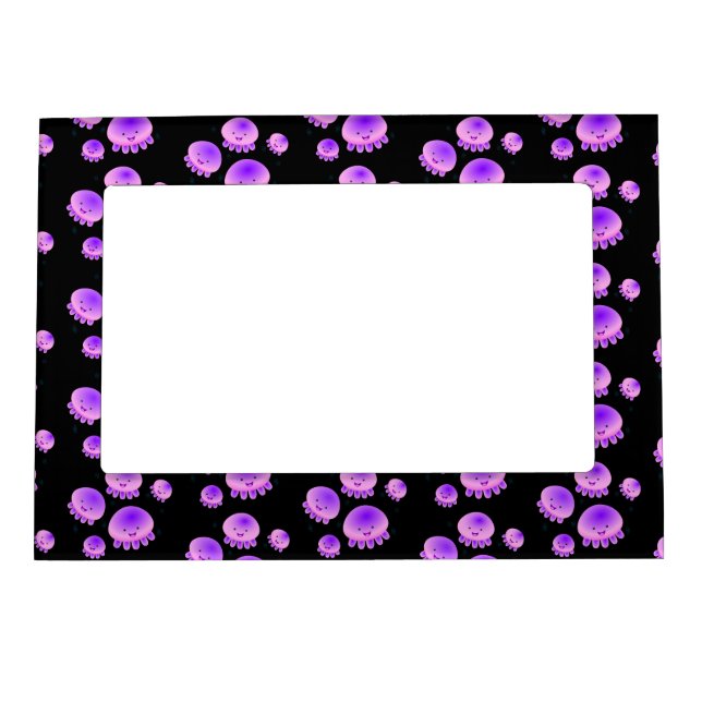 Cute pink purple jellyfish kawaii cartoon magnetic frame (Front)