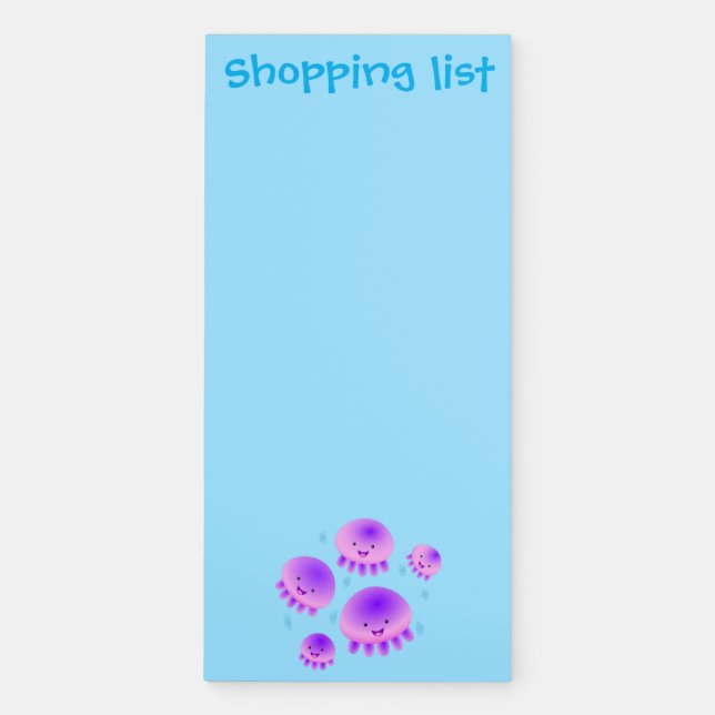 Cute pink purple jellyfish kawaii cartoon magnetic notepad (Front)