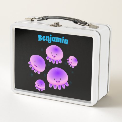 Cute pink purple jellyfish kawaii cartoon metal lunch box