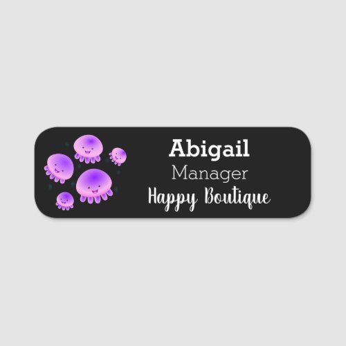 Cute pink purple jellyfish kawaii cartoon  name tag