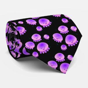 Cute pink purple jellyfish kawaii cartoon neck tie