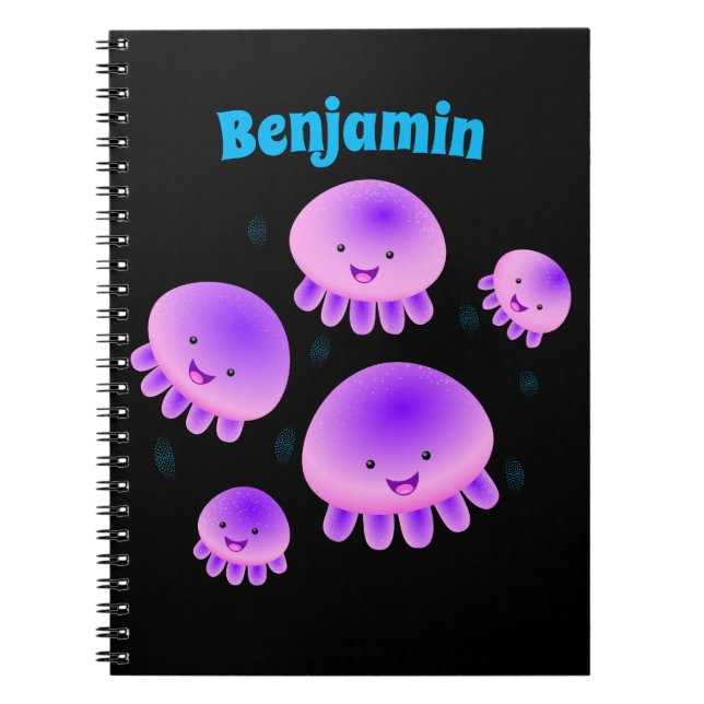 Cute pink purple jellyfish kawaii cartoon notebook (Front)