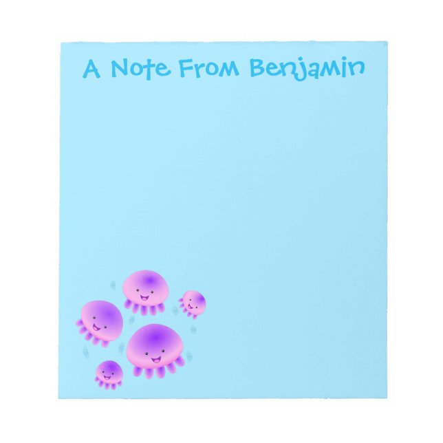 Cute pink purple jellyfish kawaii cartoon notepad (Front)